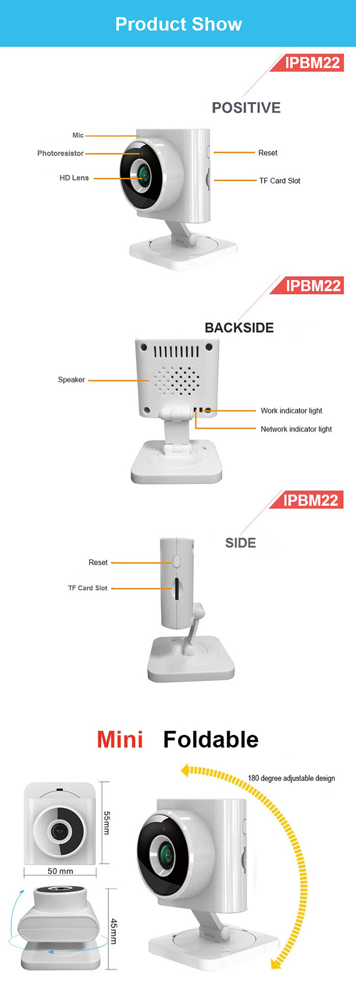 LEKEMI IPBM22 Baby Monitor WiFi IP Camera 720P with Night Vision Two-way Audio Motion Detection