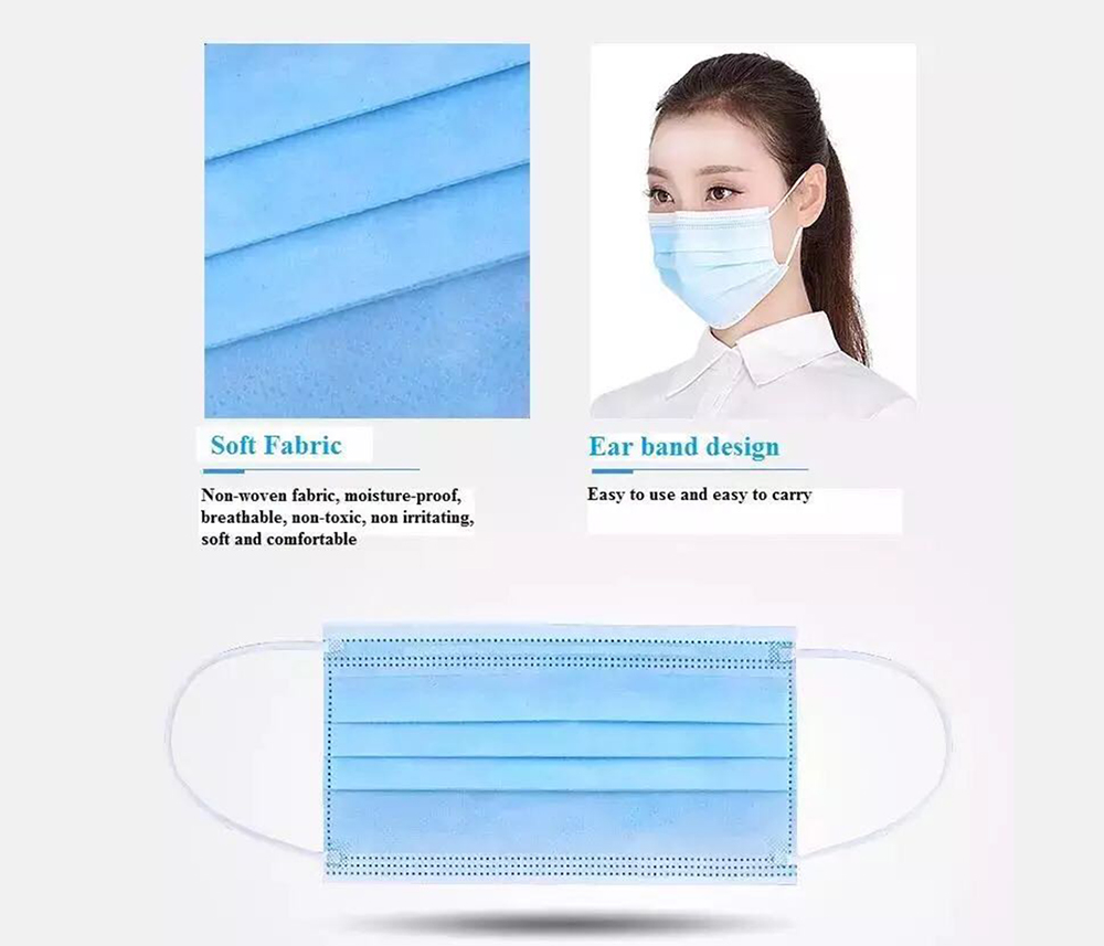 50pcs Disposable Face Mask Activated Carbon Anti-Dust Isolation Masks 3 Ply Dustproof Respirator with FDA and CE Certification - Deep Sky Blue
