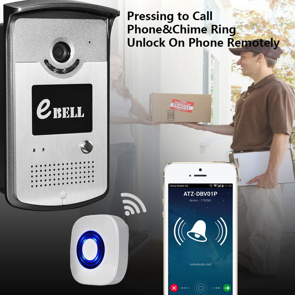 eBELL ATZ - DBV03P - 433MHz Network WiFi Doorbell 720P 1.0MP Night Vision with Indoor Chime