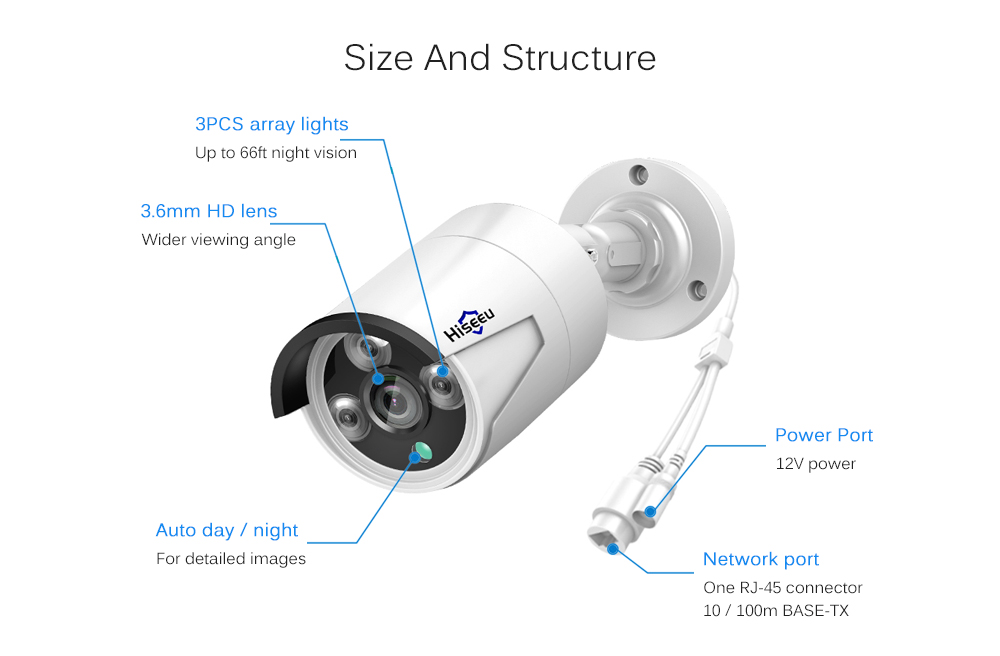 Hiseeu HB612 1080P 2.0MP 3.6mm Mini Bullet IP Camera - White