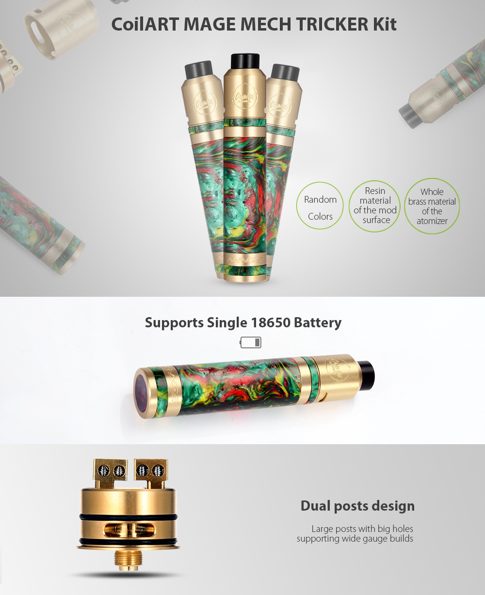 CoilART MAGE MECH TRICKER Kit Supporting Single 18650 Battery with Bottom Airflow RDA for E Cigarette