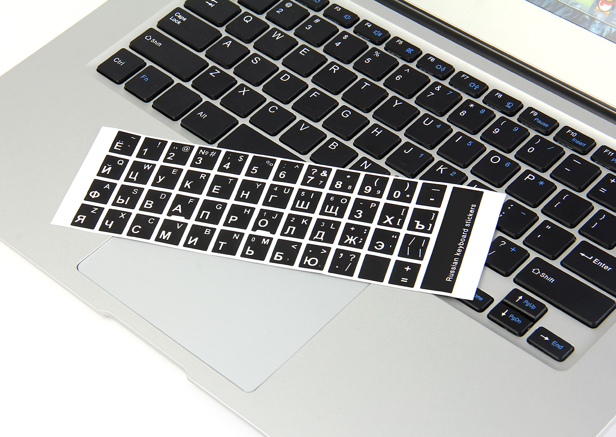 White Letters Russian English Keyboard Sticker Decal Black for PC Laptop
