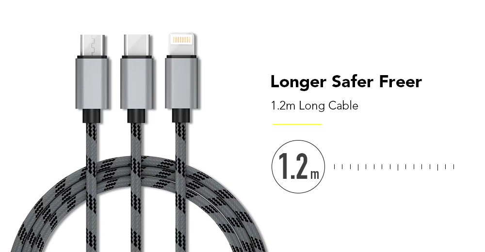 Rapid Series 2.4A 3 in 1 Type-C + 8 Pin + Micro USB Cable