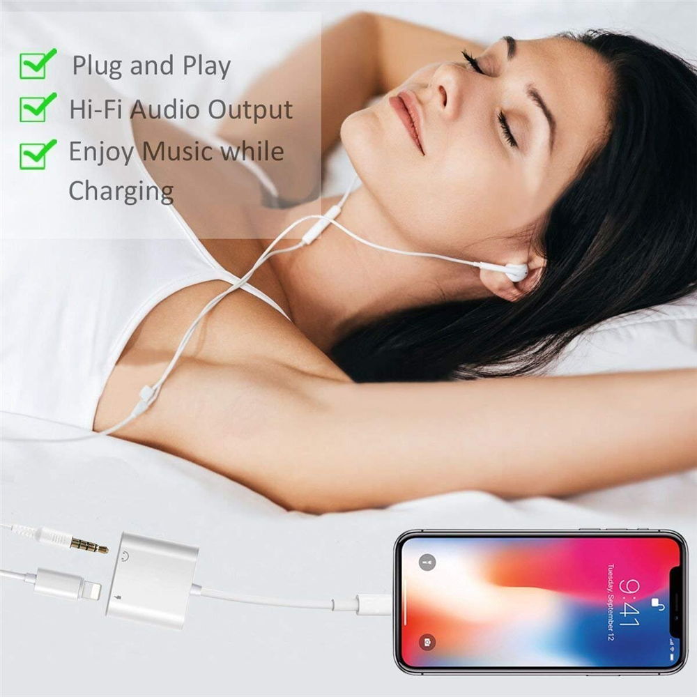 3.5mm Aux Headphone Jack Audio Adapter for iPhone7/7 Plus/8/8Plus/X/XS/XS Max/XR - White