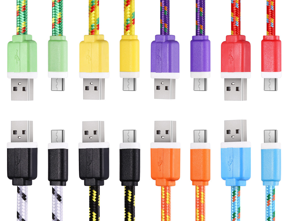 2M Type C Colorful Nylon Braided Transfer Data Sync Line Charging Cable