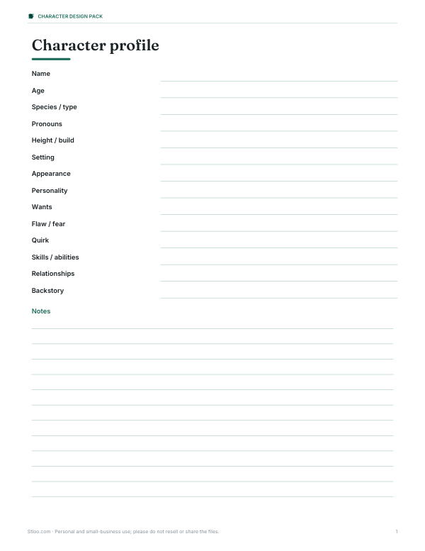 Preview of Printable OC Character Profile Sheet